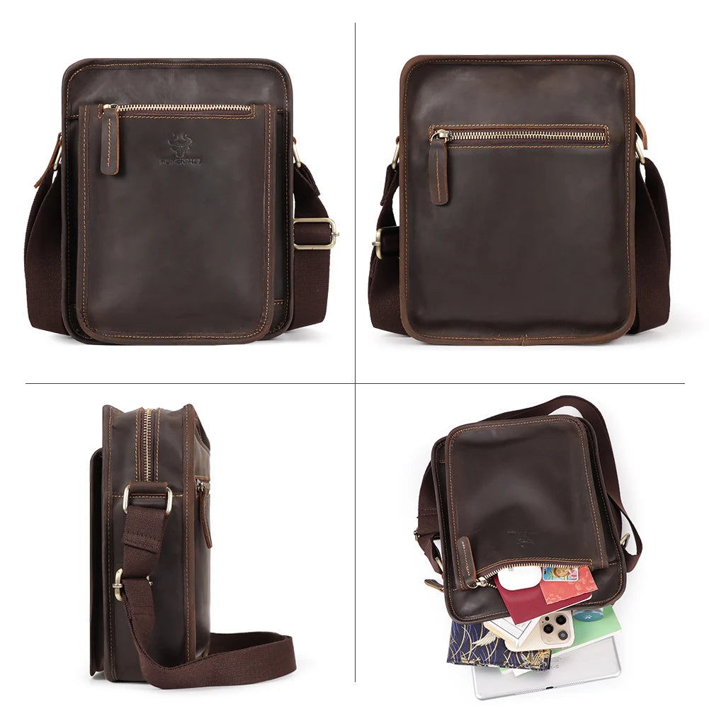 Men's Shoulder Bags Full Grain Leather Casual Crossbody Bags