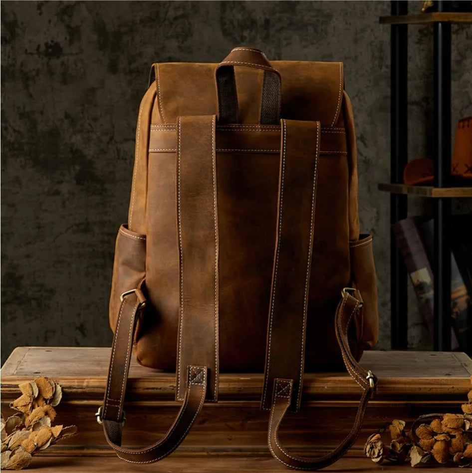 Genuine Leather Backpack Men Crazy Horse Leather