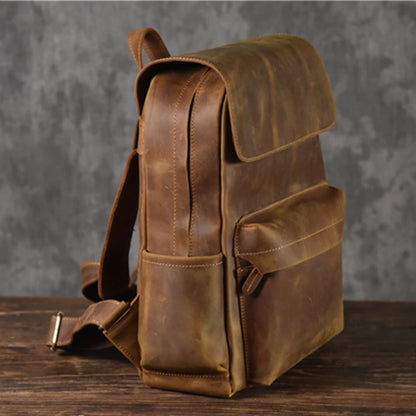 Genuine Leather Backpack Men Crazy Horse Leather